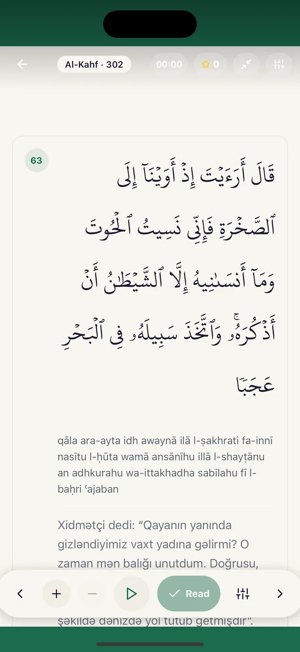 The reader at Al-Kahf, page 302: the page number on screen is the page number in the printed mushaf