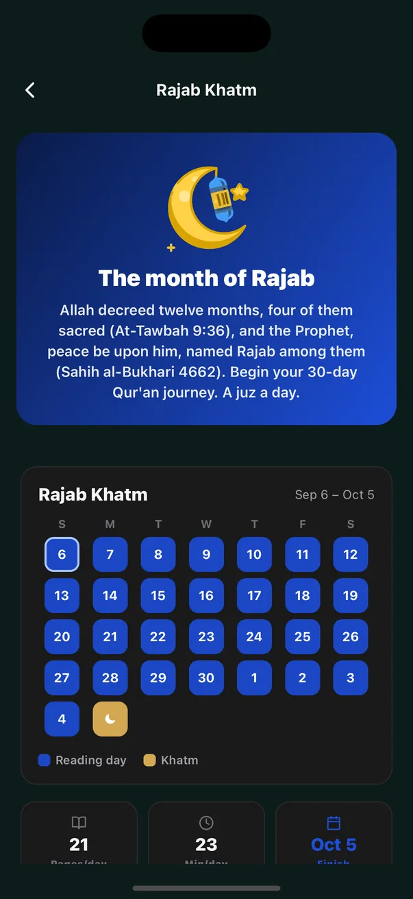 Skrin mula khatam Rejab, dengan kiraan yang sama.