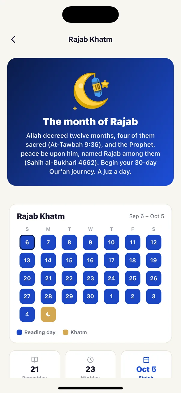 Skrin mula khatam Rejab, dengan kiraan yang sama.