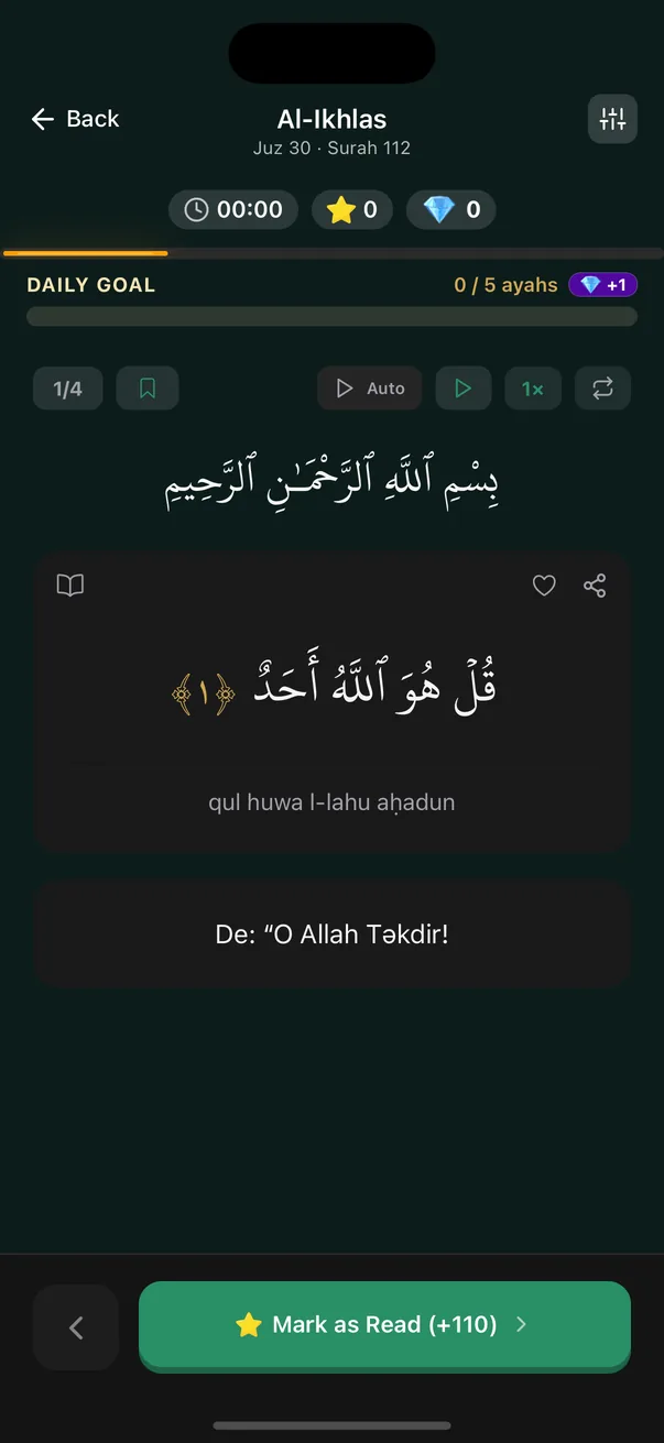 And the plainer surface, one ayah at a time, when the page is not what you want