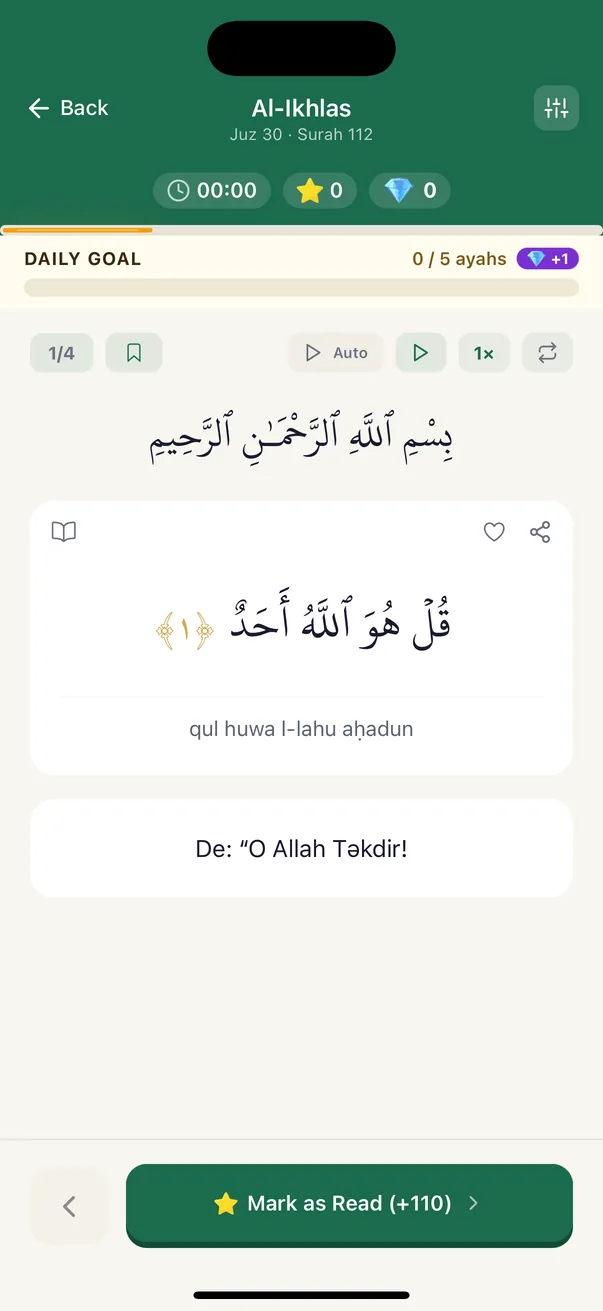 And the plainer surface, one ayah at a time, when the page is not what you want