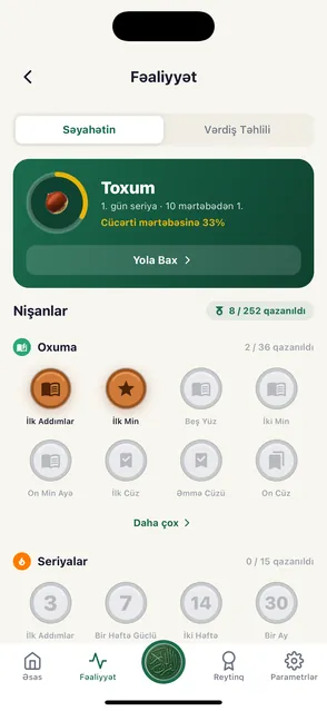 Savabı və ardıcıllığı göstərən fəaliyyət ekranı