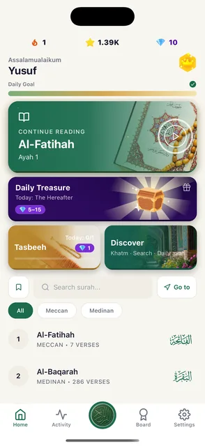 The Quran Habit app home screen