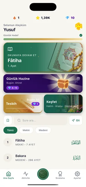 Quran Habit uygulamasının ana ekranı
